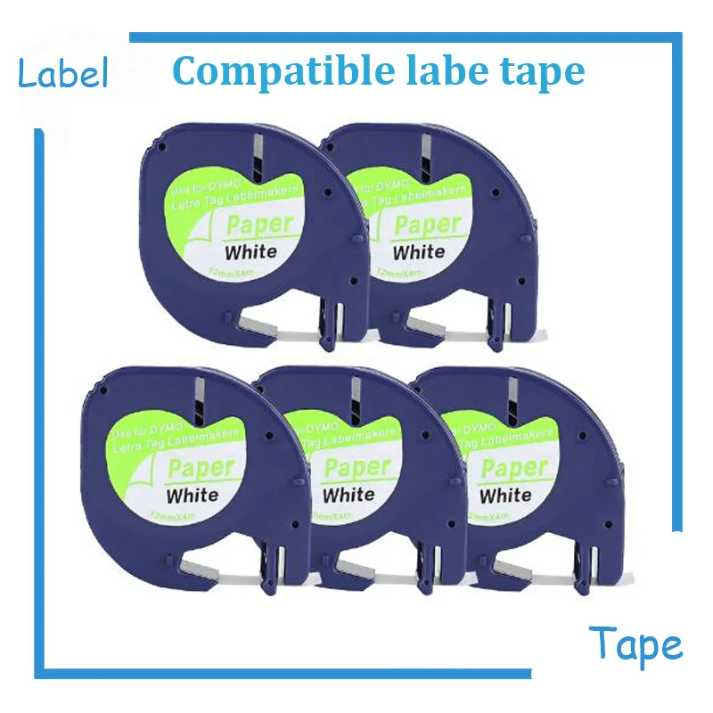 5pcs DYMO LetraTag Label Tape 91200 black on white paper 12mm x 4M LT marker ribbons 91330 for label printer LT-100 | Компьютеры и