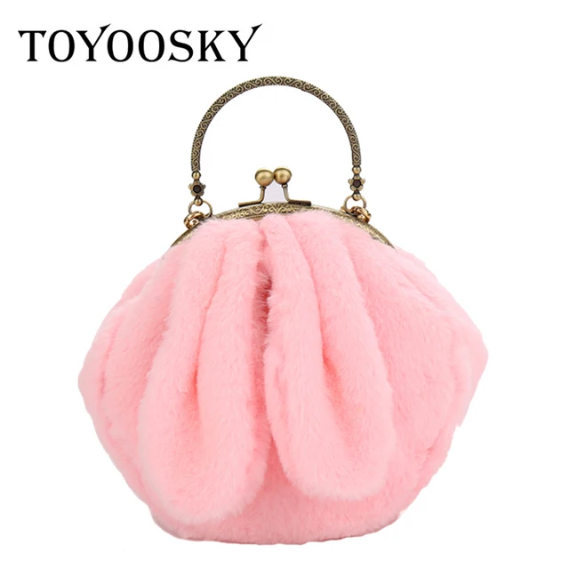 Toyoosky Women Bags Furry Funny Rabbit Ear Fluffy New Metal Handle Toyoosky Women Bags Furry Funny Rabbit Ear Fluffy New Metal Handle Soft Fur Plush Cute Shoulder