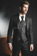 2017 New Arrival Black Flower Vest Male Groom Tuxedo Wear Mens Dress Suits Formal Wedding Suits For Men (Jacket+Pants+Vest+Tie)