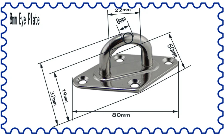 Морская нержавеющая сталь 316 Алмазная прокладка пластины с проушиной штапельное кольцо крюк петля лодка морская яхта тент парус Привязать вниз 5 мм 6 мм 8 мм 10 мм