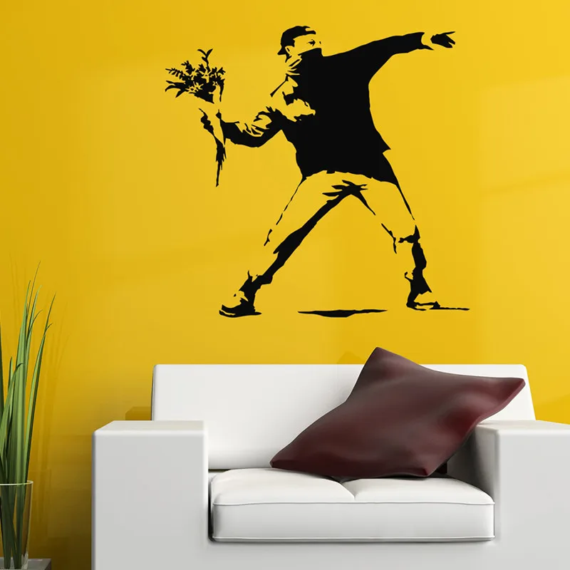 Flower Thrower Wall Decal Bansky Street Art Style Large Sticker for Home Decor