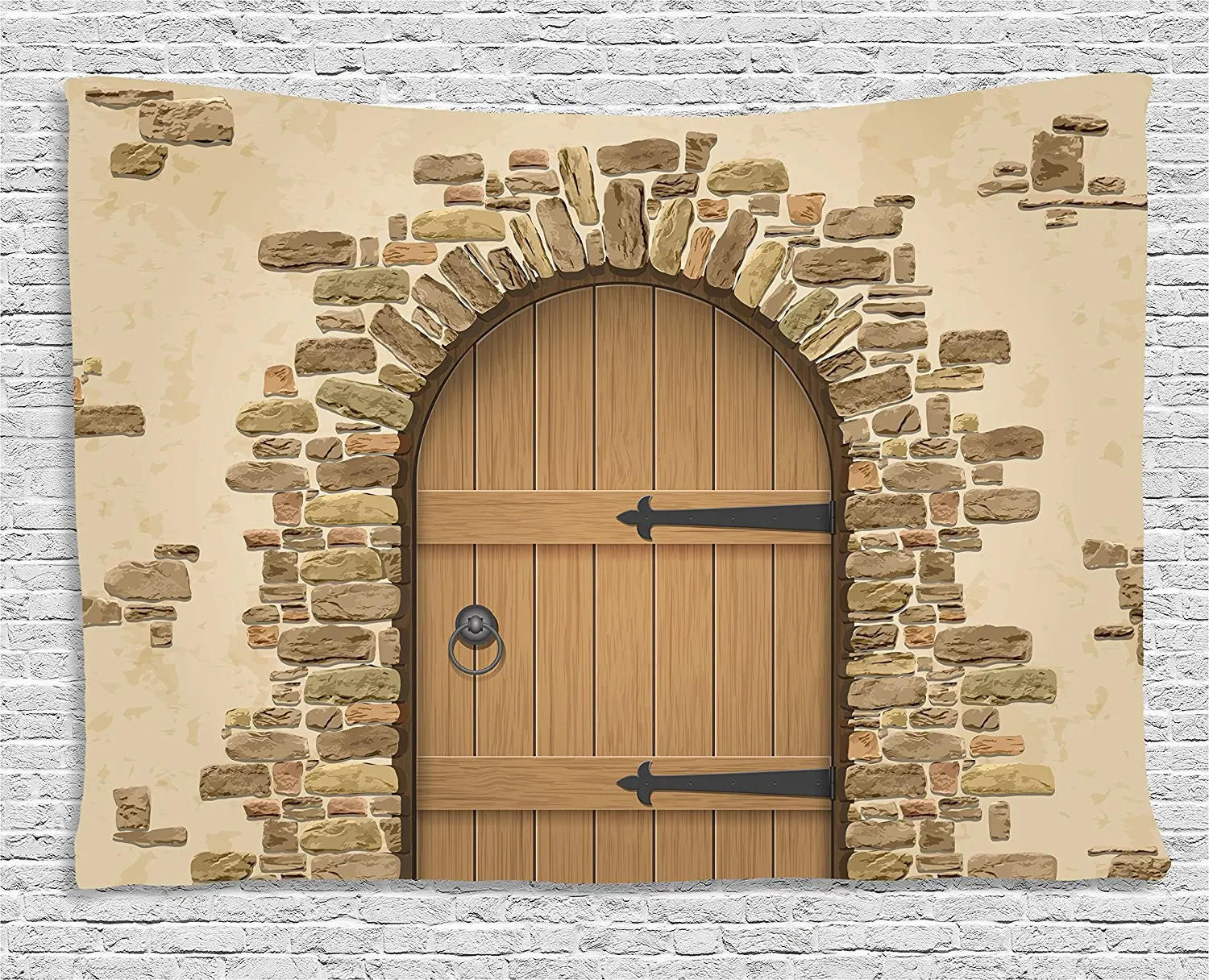 

Rustic Tapestry Wine Cellar Entrance Stone Arch Ancient Architecture European Building, Wall Hanging for Bedroom