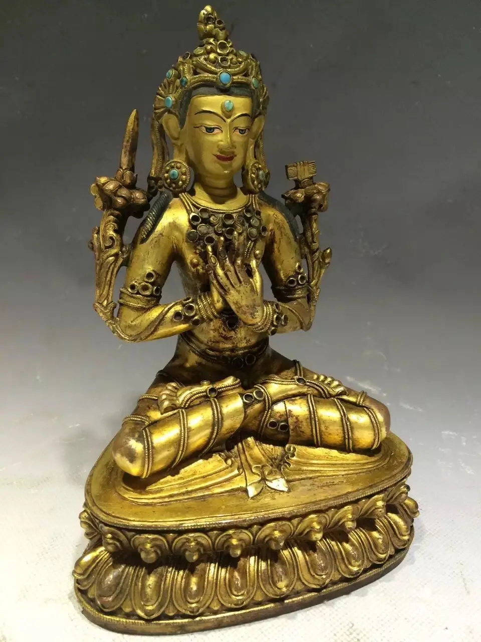 SD China Antique Tibet Gold Gilt Manjushri Manjusri Buddha Copper