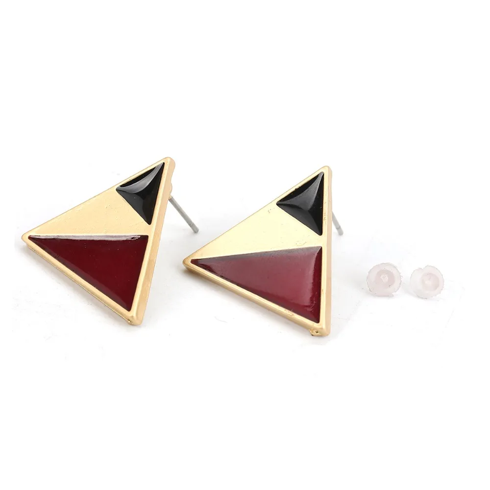 

DoreenBeads Zinc Based Alloy Ear Post Stud Earrings Findings Triangle Matt Gold Black & Red Enamel Charms 23mm x 20mm,, 4 PCs