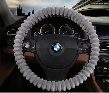 

New Winter Car Suv Coral Velvet Steering Wheel Cover Lady Girl Orange Brown Beige Gray 38cm 14.9" Anti Slip Car Steering Cover