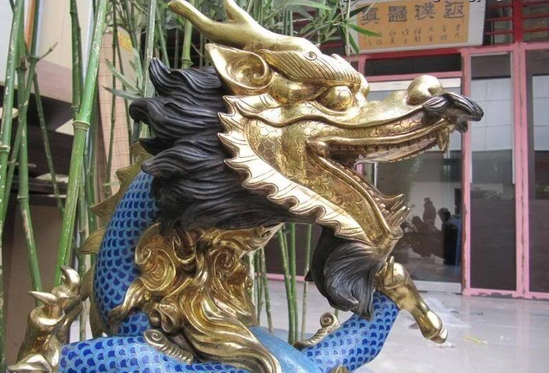 23 Китай Королевский дворец Pure Bronze 24 К золото позолотить перегородчатой Fly Dragon статуя
