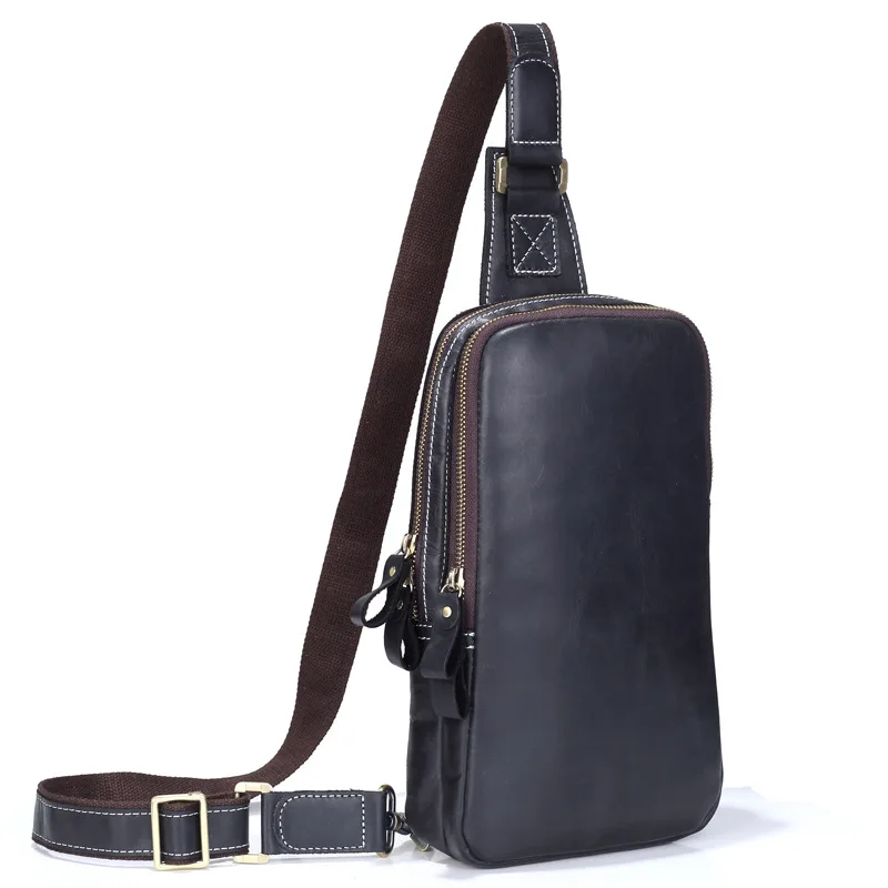 

New Genuine Leather Chest Bag Men's Messenger Bag First Layer Leather Shoulder Crossbody Bag Cow Leather Outdoor Sports Bag