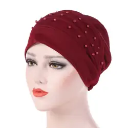 1 шт Новый Для женщин эластичная повязка Hat мусульманский хиджаб Для женщин Бисер головной убор в Индийском Стиле Мусульманских рюшами Рак
