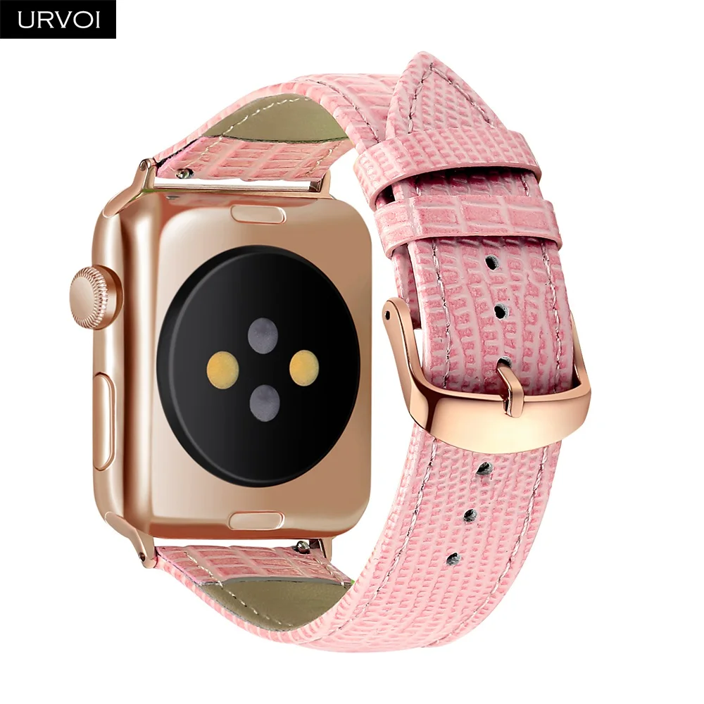 

URVOI band for apple watch strap series 3 2 1 durable soft genuine leather for iwatch women wrist rose gold buckle/adapters