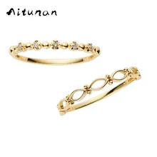 Фотография Aitunan 925 Sterling Silver Crystal Rings Minimalist Stackable Ring Set ,Zircon Thin Gold Color Stacking Ring For Banquet Gift 