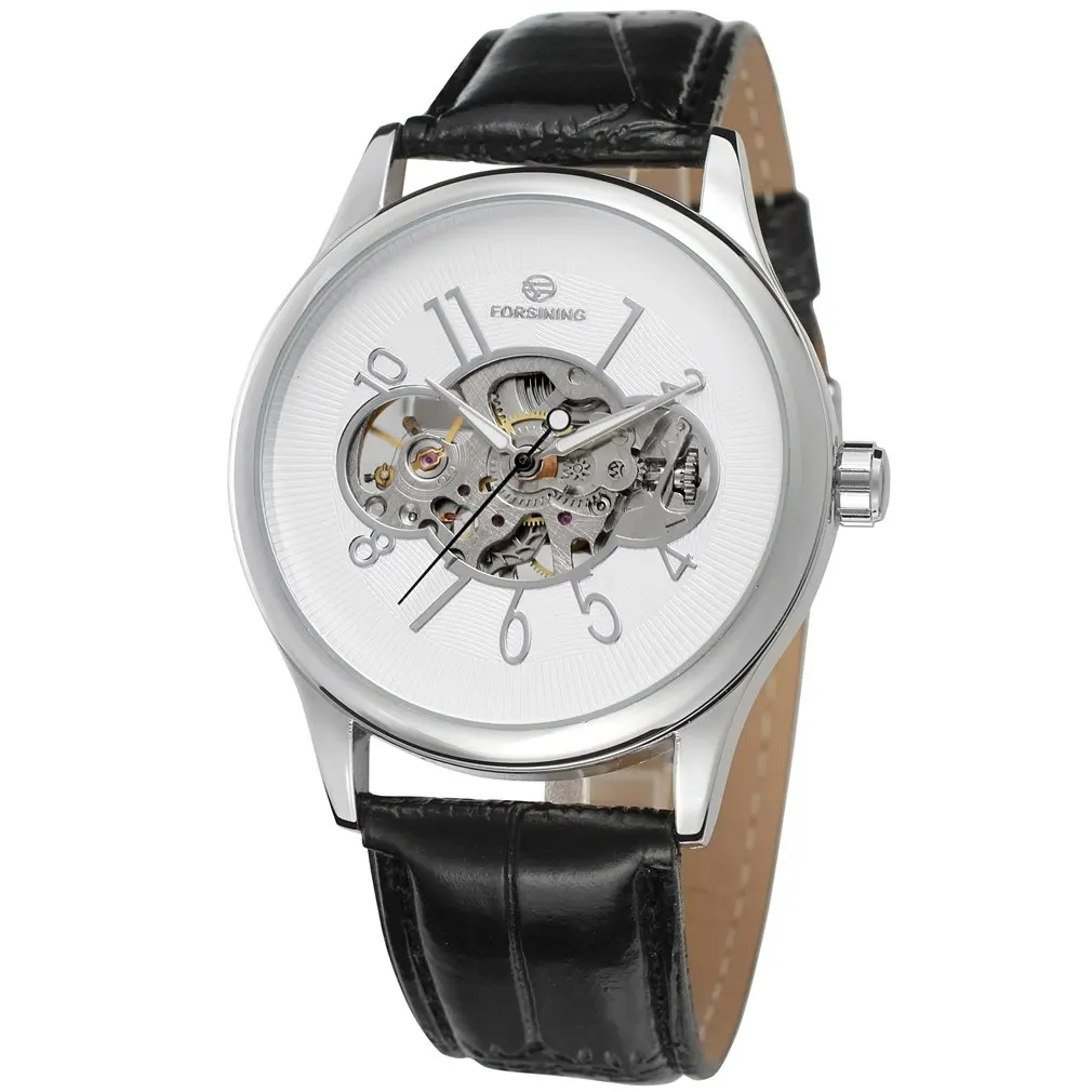 

2018 Hot Men Mechanical Watch Male Skeleton Forsining Wristwatch Black Leather Free Shipping New Business Style Good Gift