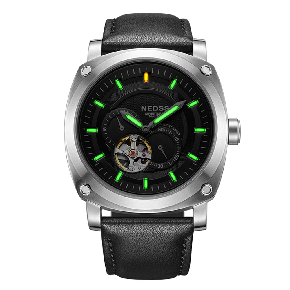 

NEDSS luxury swiss H3 self-luminous aviation chronometer watch Tritium leather strap sapphire 50m Waterproof military Wristwatch