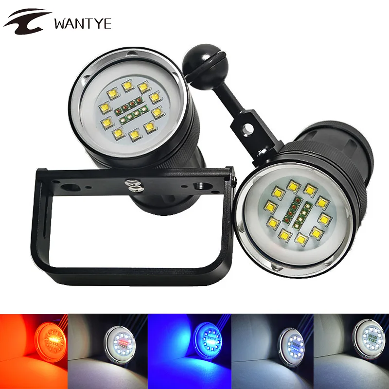 

Waterproof LED Scuba Diving Flashlight Torch 10 XM-L2+4 Red+4 UV Light 100M Underwater Lamp Video Dive Lantern light