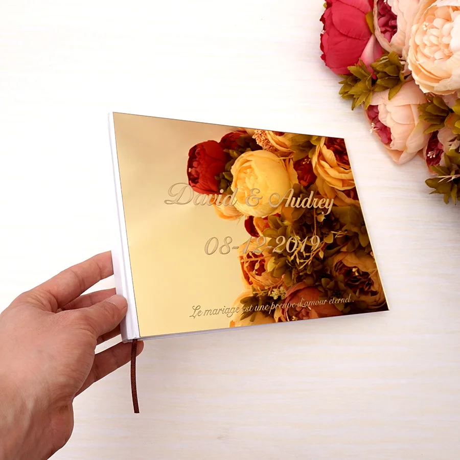 Personalized 25x18cm Wedding Signature Guest Book Acrylic Mirror White Blank Party Favors Photo Album