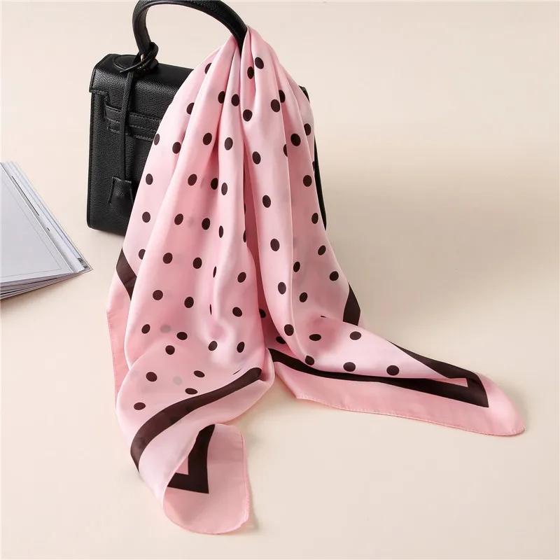 Элитный бренд шелковый шарф квадратной формы Для женщин петлей в горошек платки и палантины модная сумка шарфы для волос Галстуки-банданы хиджаб 70*70 см