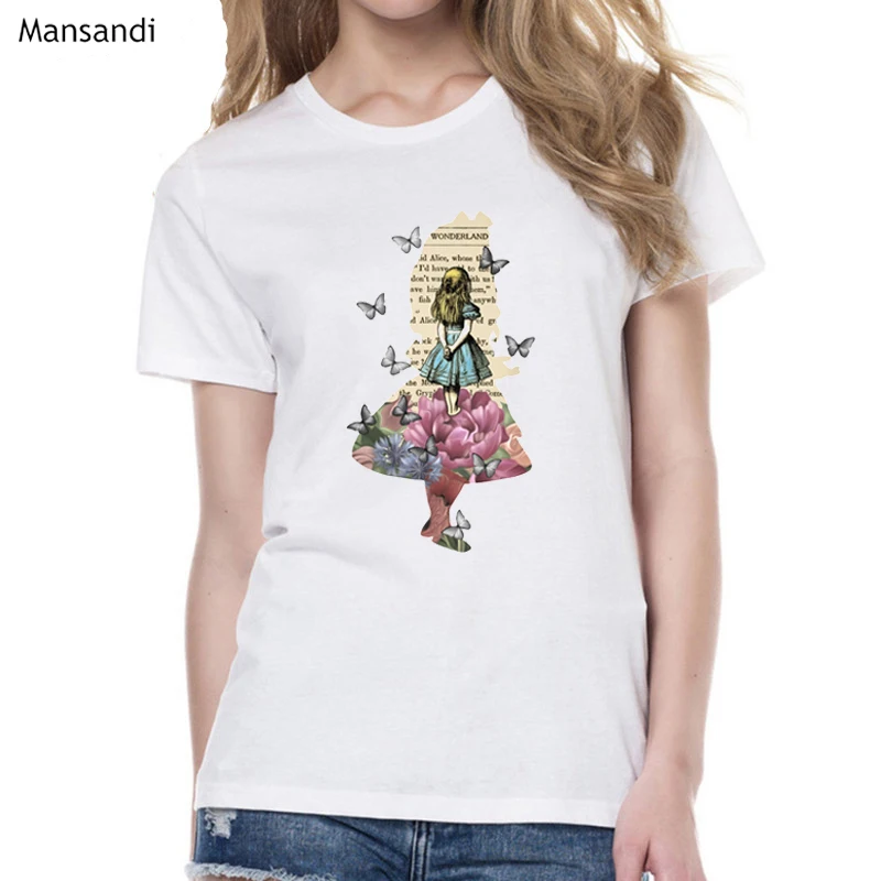 

Alice princess In Wonderland watercolor t shirt women harajuku tumblr clothes white tshirt femme camiseta mujer female t-shirt