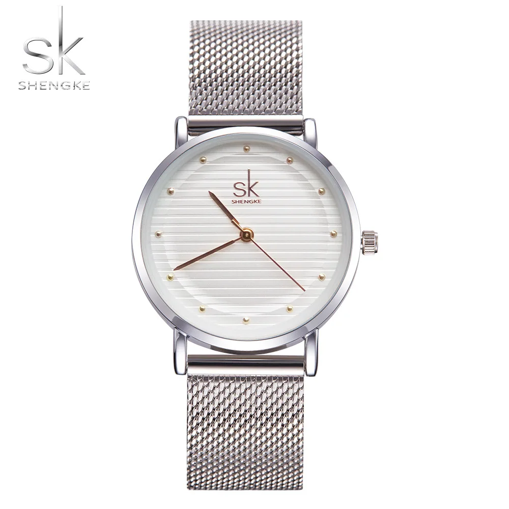 Shengke брендовые модные наручные часы Женщины из нержавеющей стали группа женское платье женские часы кварцевые-часы Relogio feminino sk - Цвет: gold