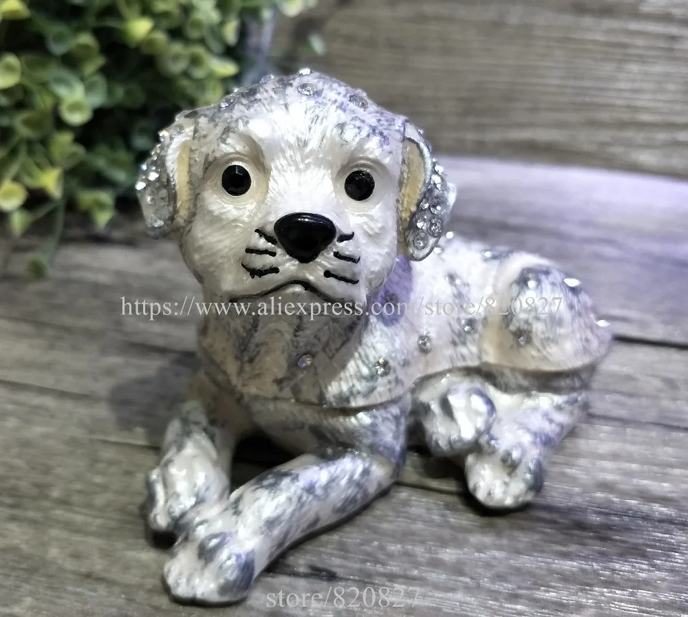 2018 Golden Dog TRINKET BOX Puppy Dog Figurine Rhinestone Enamel Dog Trinket Hinged Gift Jewelry Box Newest Dog Trinket