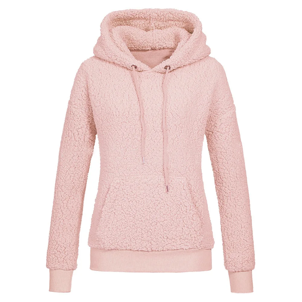 

European Winter New Explosions Drawstring Oversized Women's Hoodies Coat Fleece Solid Color Pocket Casual Warm Women Sweatshirt