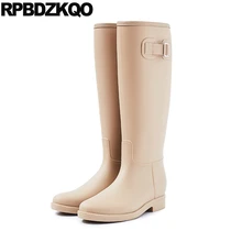 Водонепроницаемый слипоны дешево обувь высокие сапоги резиновые женщины ботинки Круглый носок длинный низком каблуке осенняя женская мода китайский женский