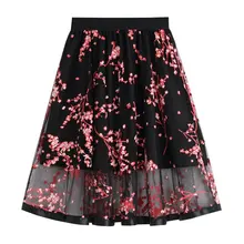 Летняя юбка женская с цветочным принтом Тюль миди юбки сетка плиссированные женские с высокой посадкой Модные расклешенные пачки бальное платье Saias