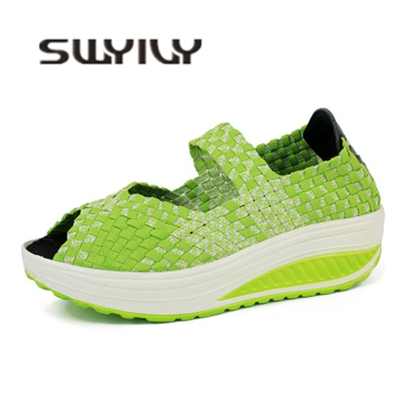 SWYIVY Women Toning Shoes Platform Fish Mouth 2018 Spring and Summer Hand-woven Swing Slimming Shoes Female Lose Weight