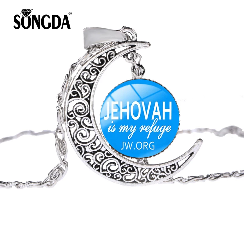 

SONGDA Classic Jehovah's Witnesses Necklace JW.ORG Jewelry Handmade Glass Photo Cabochon Moon Pendant Necklace Member Faith Gift