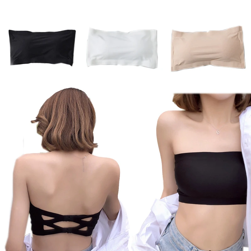 

Underwear Comfortable Ladies chest wrap bottoming Breathable 1PC Solid Women strapless ice silk Adjustable anti-emptied