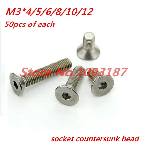 

300PCS M3 Allen Bolt Hex Socket Countersunk Stainless Steel 304 Flat Head Screw Assortment Set M3*4/5/6/8/10/12