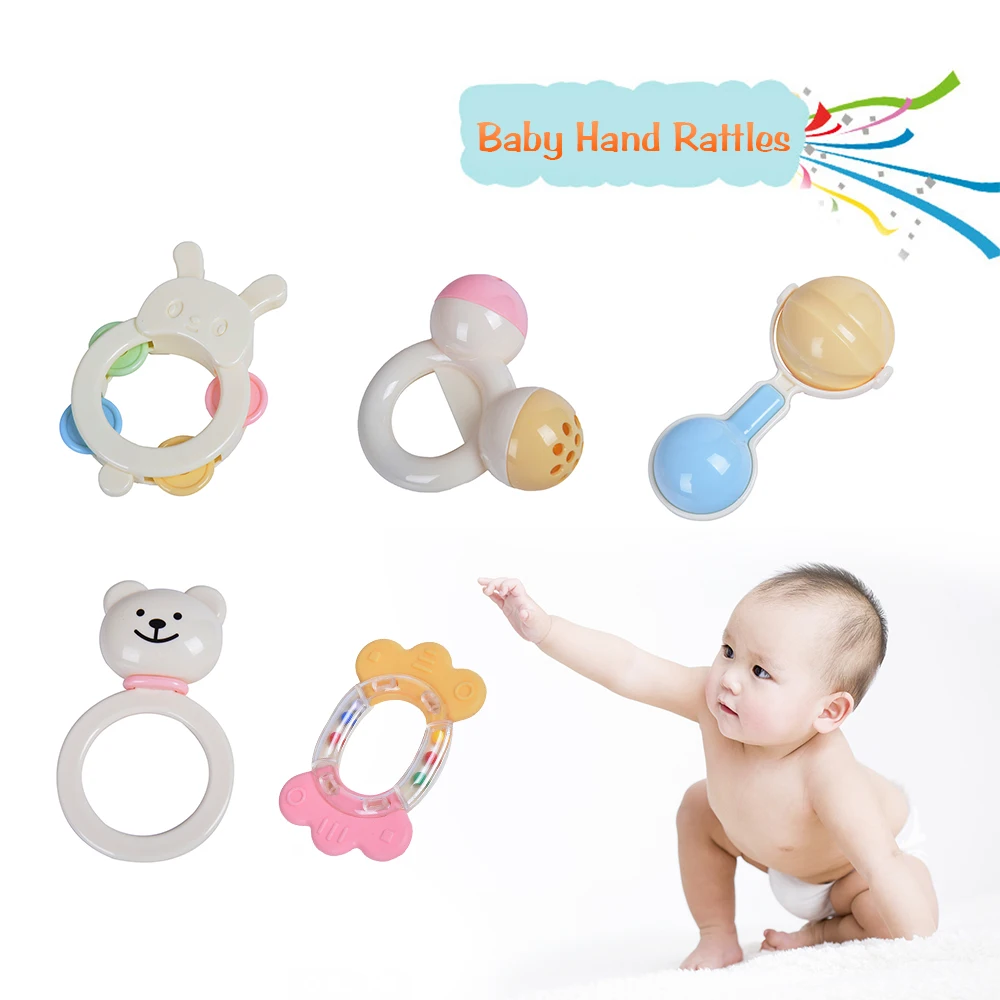 5pcs/10pcs Baby Hand Rattles Kit Teether Bed Bell Toys Kids Happy Buddy