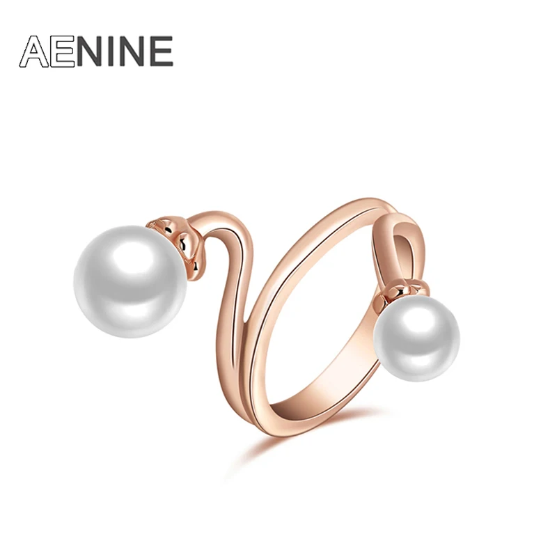 

AENINE Temperament Double Simulated Pearl Rings Minimalist Environmental Micro-Inserted Ring Jewelry For Women R150830200R