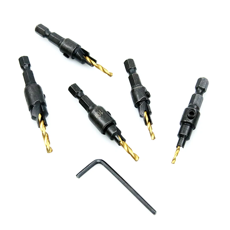 5pcs Countersink Drill Woodworking Drill Bit Set Drilling Pilot Holes For Screw Sizes #5 #6 #8 #10 #12