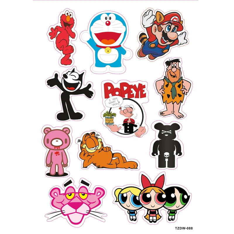 

NEW 11pcs/lot cartoon Pink Panther Garfield Doraemon DIY Stickers for Car notebook computer Waterproof sunscreen PVC toy decals
