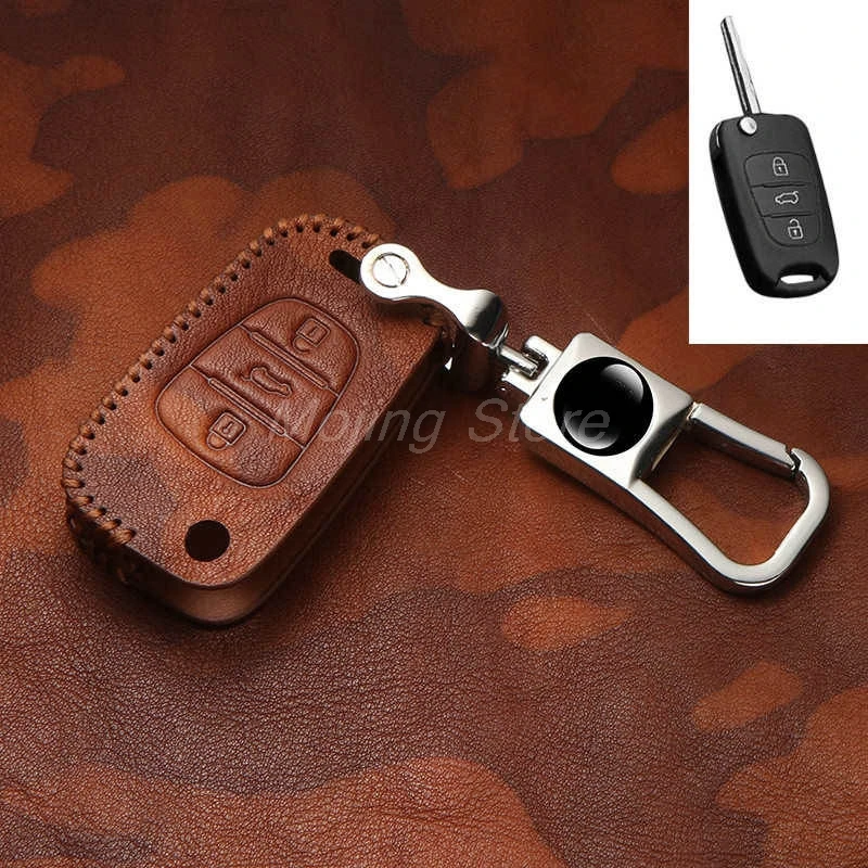 Кожаный чехол для ключей с 3 кнопками Kia RIO K2 K5 Sportage Sorento Hyundai i20 i30 i35 iX20 iX35 Solaris Verna