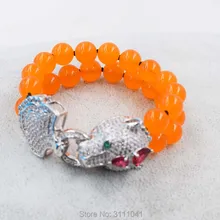 2 ряда Orange jade Круглый 10 мм 12 мм+ леопардовые застежка браслета 7.5 inch бусы природа ручной работы