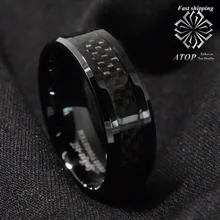 Мужские ювелирные изделия кольцо из вольфрама с углеродным волокном 8 мм Черный обручальное кольцо