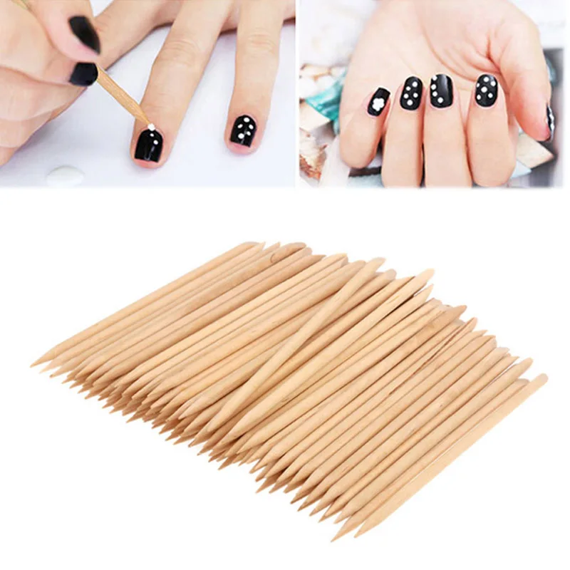 

Sale 50PCS/100PCS Double End sticks Cuticle Pusher Wood Stick Nail Art Women Remover Pedicure Manicure Tool