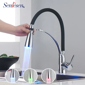 

Senlesen Chrome Kitchen Faucet Pull out Side Spray Single Spout Single Handle Mixer Tap Sink Faucet 360 Rotation Kitchen Faucets