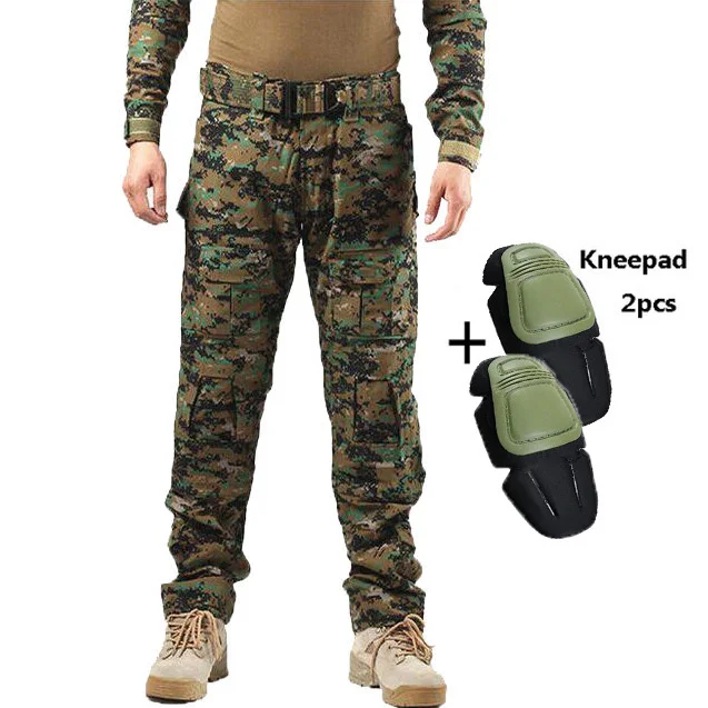 Военные карго Брюки мужские спецназ тактические армейские брюки камуфляжные мужские s SWAT рабочие Панталоны боевые CS брюки и наколенники - Цвет: with knee pads