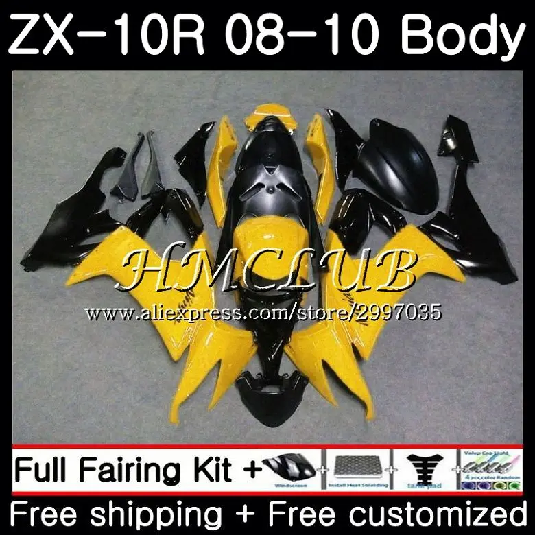 Боди желтый черный для KAWASAKI NINJA ZX10R ZX1000C 2008 2009 2010 63HC.13 ZX 10R 10 R ZX1000 ZX-10R 08 09 комплект