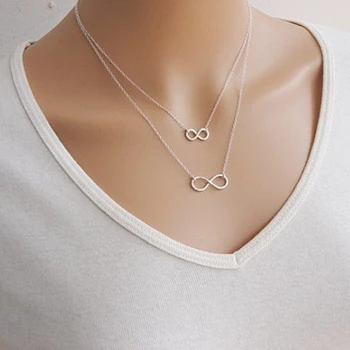 

2018 New Fashion Multi Layer Necklace Gold Silver Plated Chain Biscuit Double Infinity Necklaces & Pendants Necklaces 8ND339