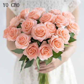 

YO CHO Real Touch Artificial Flower Silk Peonies Rose Flower Pink White Peonies Bouquet Wedding Home Party Decorate Fake Flowers