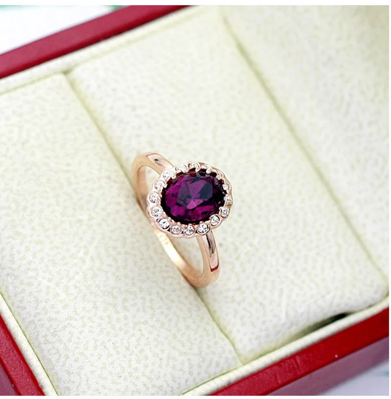 MOONROCY Розовое золото Цвет кубический цирконий Австрийское ожерелье с фиолетовыми стразами серьги и кольцо набор украшений для женщин