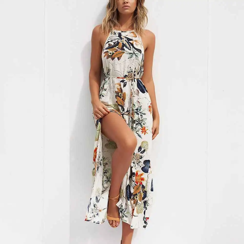 Summer Fashion Woman's Dress Sexy Bandage Halter Dress Sleeveless Tight Dress Casual Beach Dress Evening Woman's Gown (2)