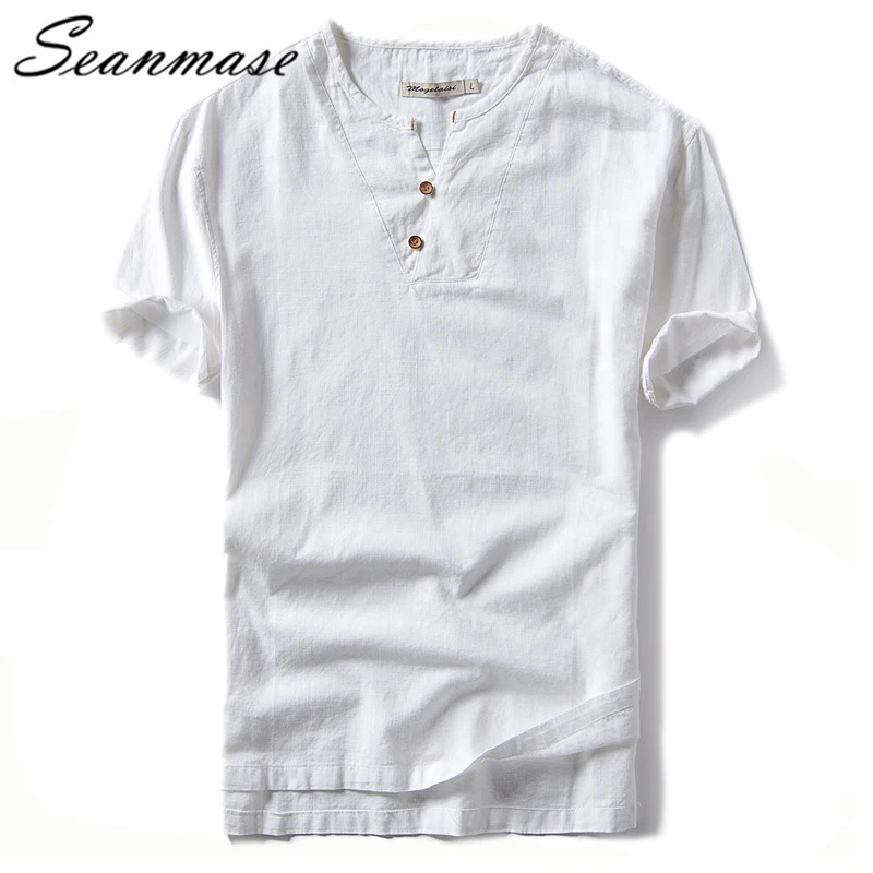 2018 New Men's T-shirt Cotton And Linen Tops Man Clothing Breathable Tshirt Youth Chinese Style Tee Shirt Short Sleeve  ZZ180