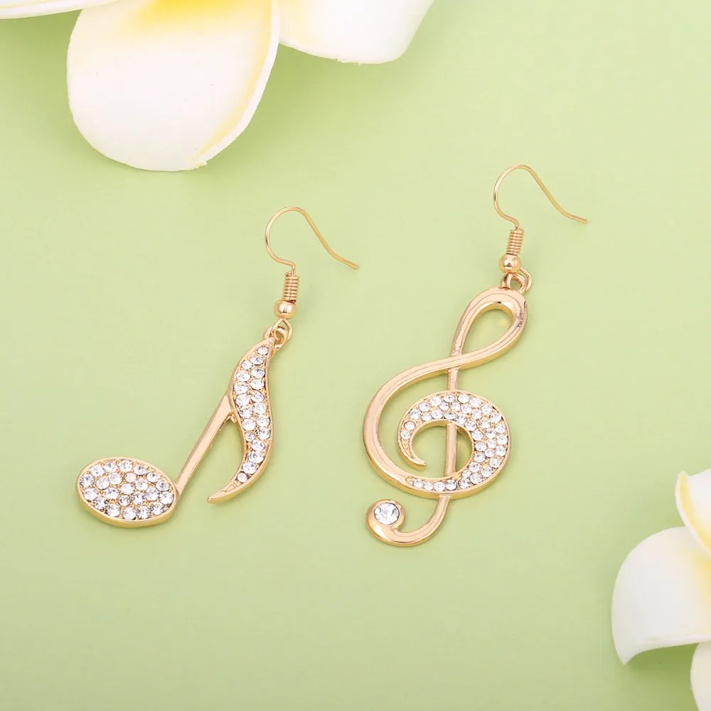 Gold Color Music Notes Drop Earrings Full CZ Clear Crystal Earring Musical Fans Big Earrings For Women Fashion Jewelry 2020