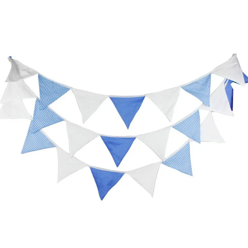 us 11 2 5 5 m 24pc blue white party bunting banner cotton cloth baby shower birthday triangle flags pennant decoration photography props in banners triangle banner
