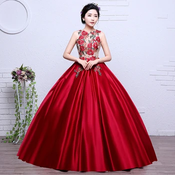 

Red Elegant Girl Ball Gown Cheap Dress Debutante Vestidos De 15 Anos Luxury Crystals Quincenera Dresses Prom Robe Arabe Dubai