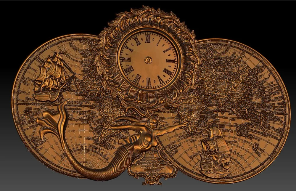 

Digital file in STL format clock for CNC 3D relief carving engraving C36-18