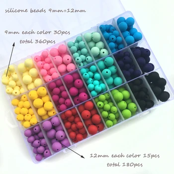 

9mm 360pcs and 12mm 180pcs Silicone Round Beads With Box Baby Teethers Pacifier Chain Pendent Bracelet DIY Infant Nursing Gifts